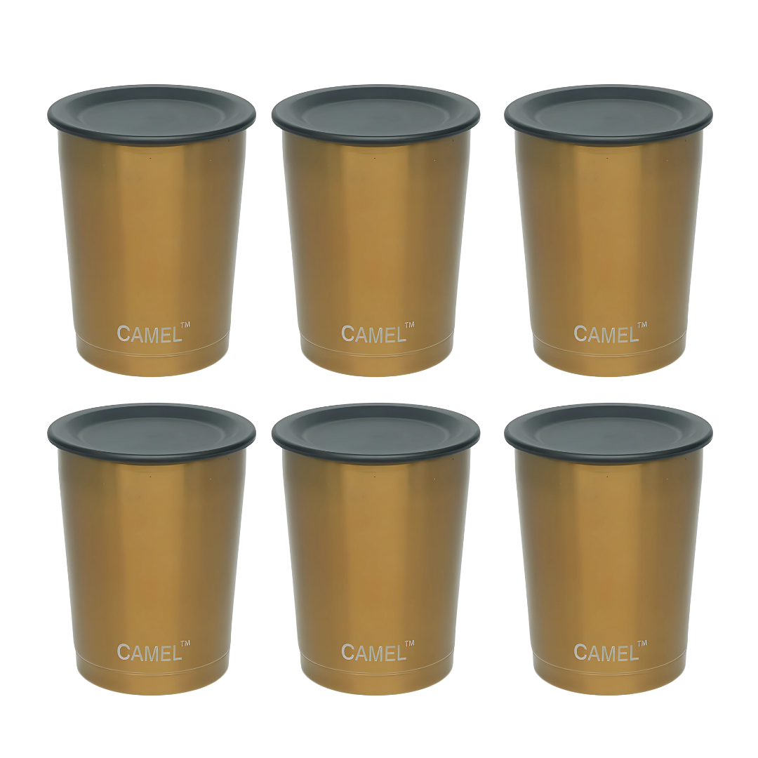 Camel Magic Double Wall Vacuum Glass with Lid - 200 ML (Set of 6)