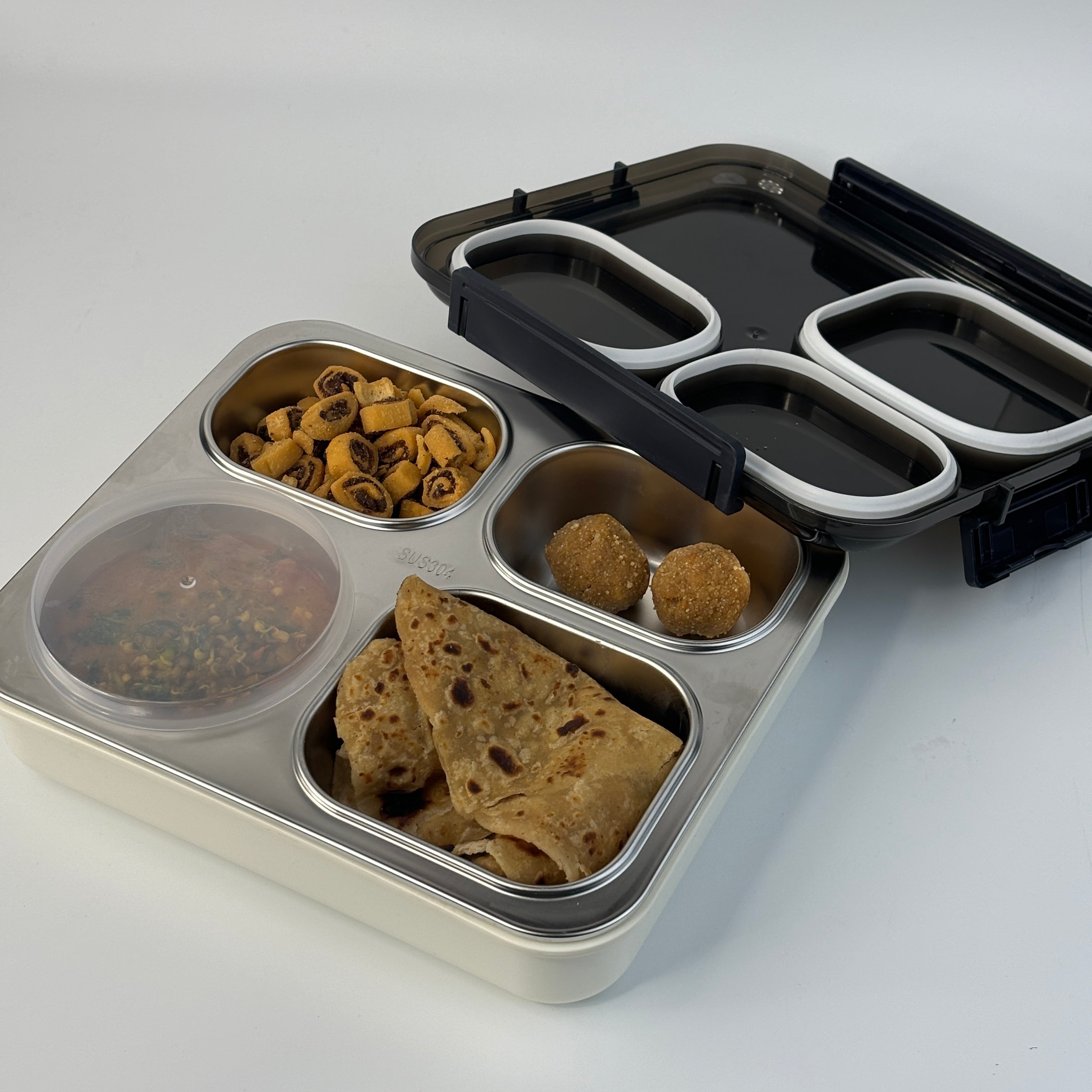 Camel 4 Compartment Bento Stainless Steel Tiffin with Foldable Spoon - 1200 Ml