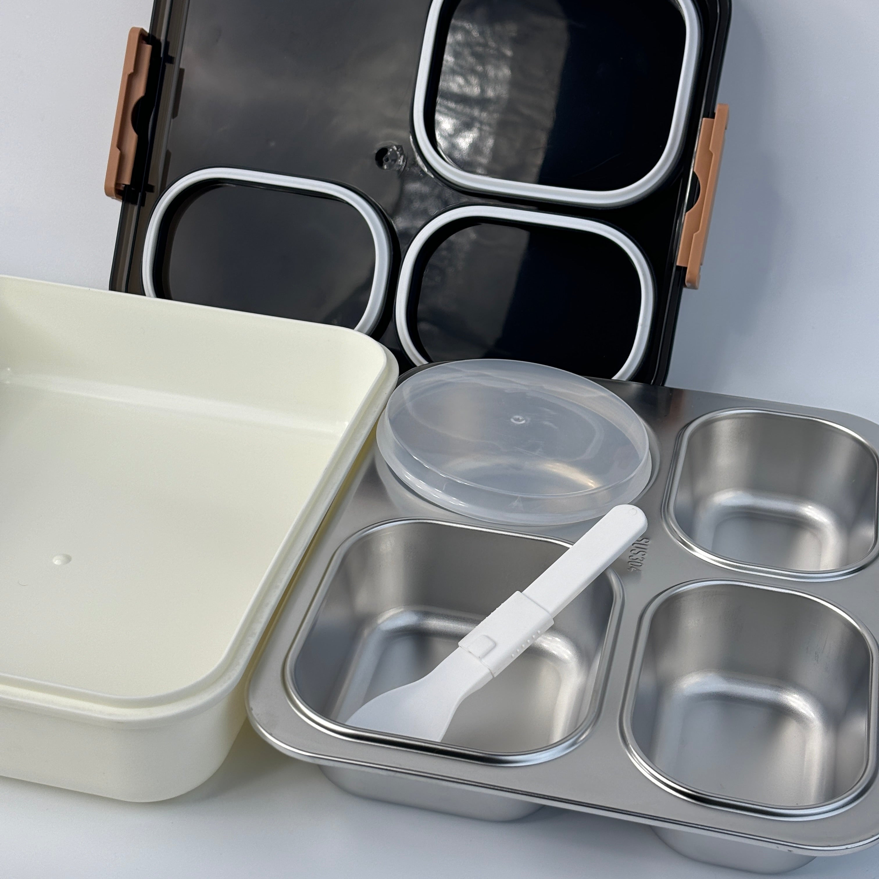 Camel 4 Compartment Bento Stainless Steel Tiffin with Foldable Spoon - 1200 Ml