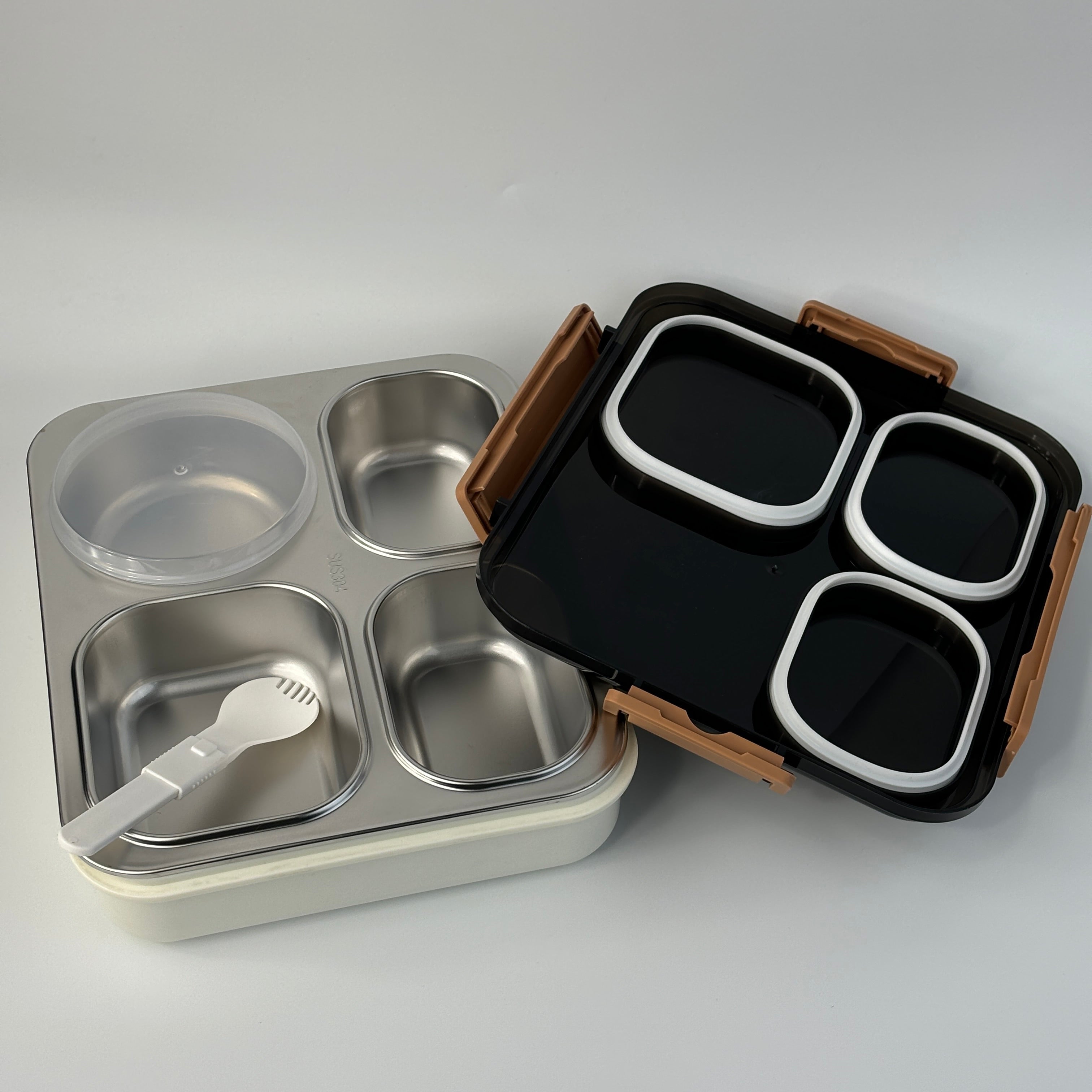 Camel 4 Compartment Bento Stainless Steel Tiffin with Foldable Spoon - 1200 Ml