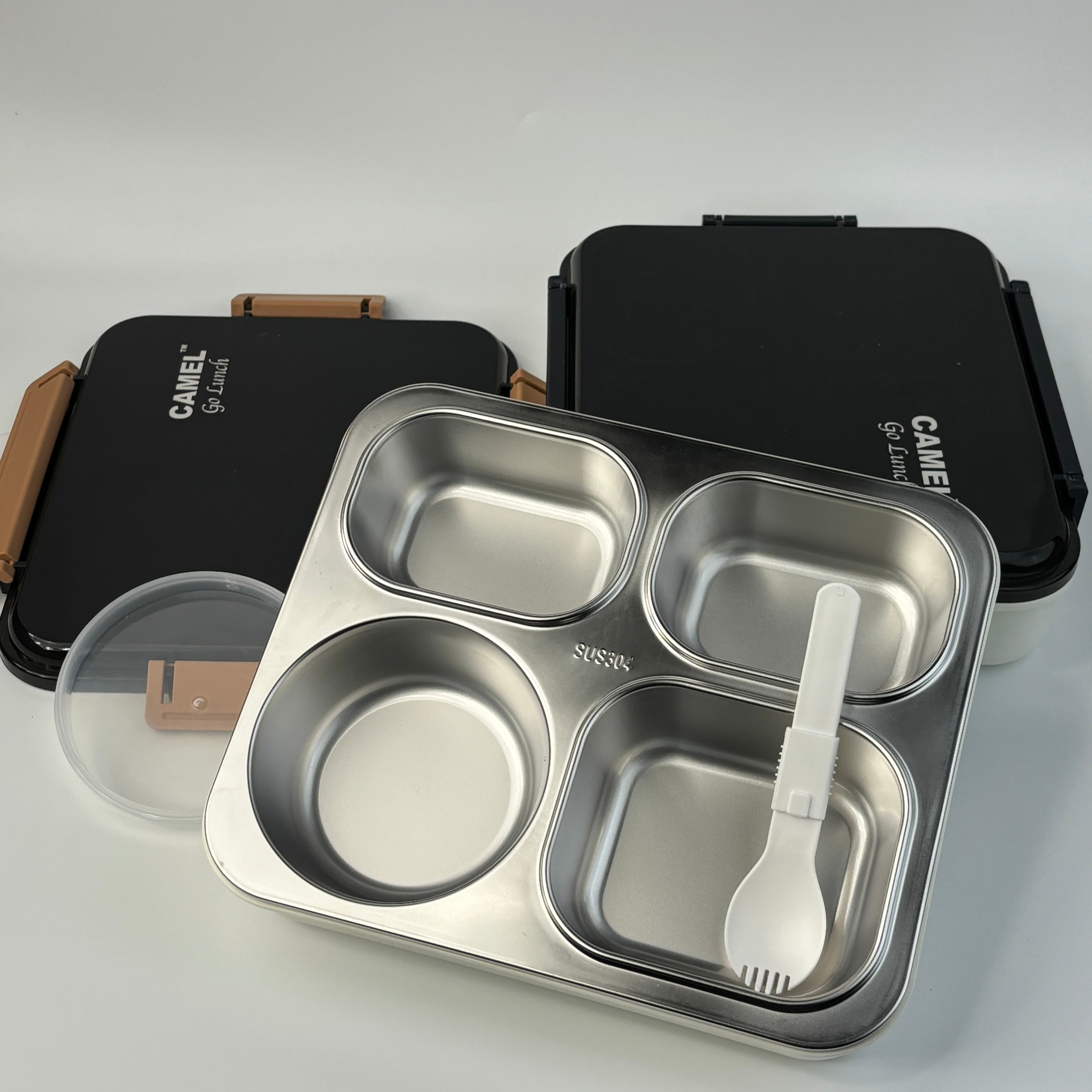 Camel 4 Compartment Bento Stainless Steel Tiffin with Foldable Spoon - 1200 Ml