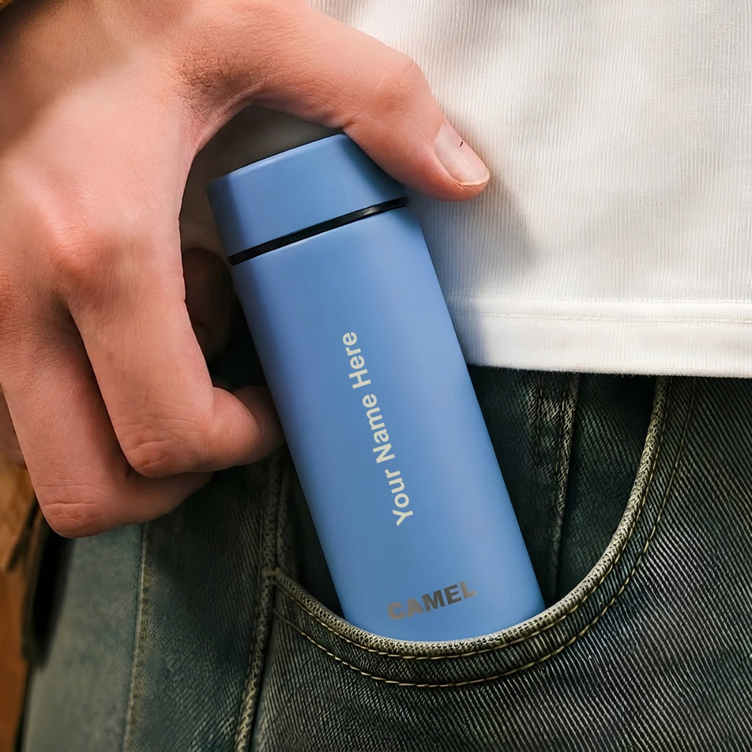Personalised MINI 130 Vacuum Flask - World's Smallest Vacuum Flask - Baby Blue