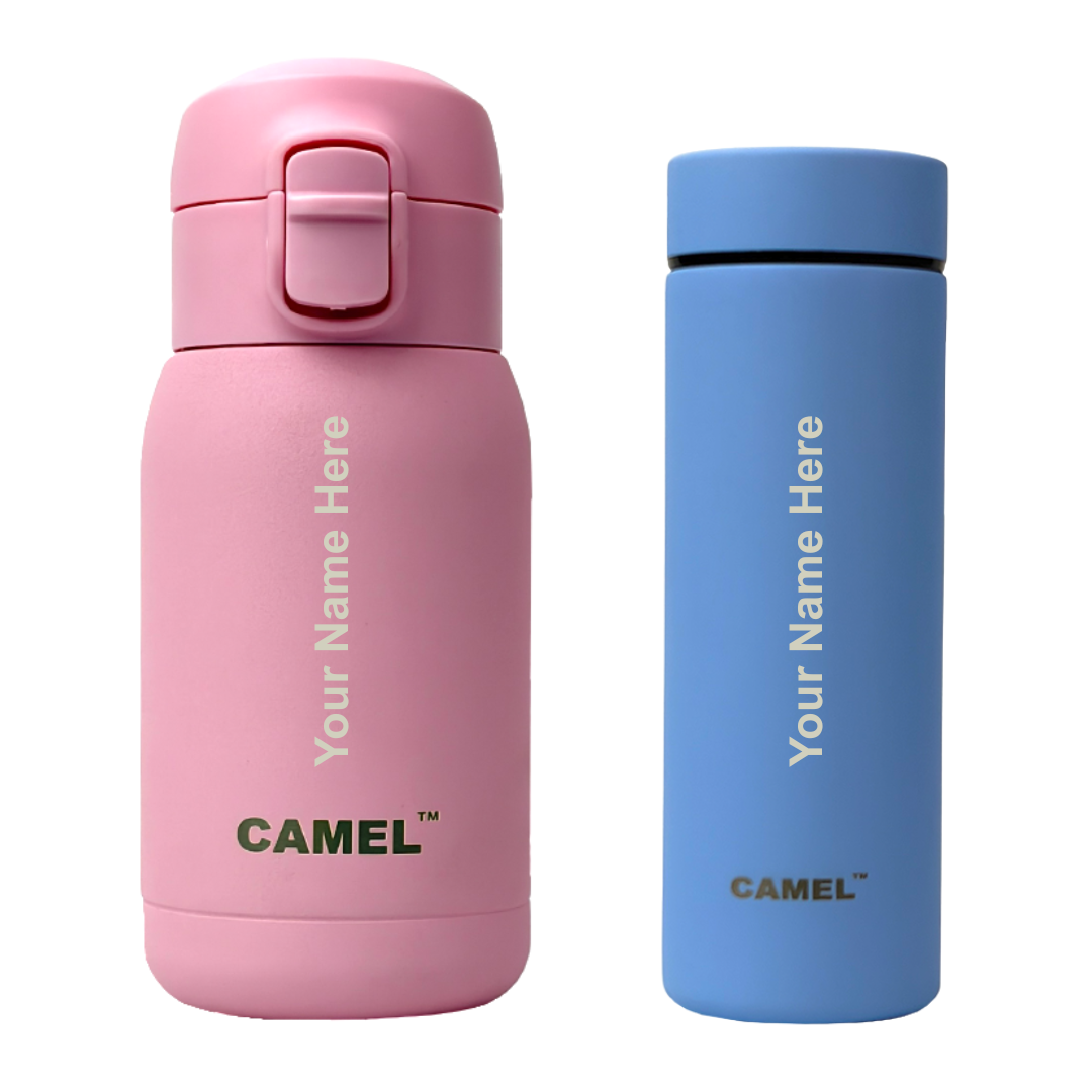 Personalised Mojo 260 ML(Pink) & Mini 130 ML(Blue) Mini Vacuum Bottle Combo - Couple Gift