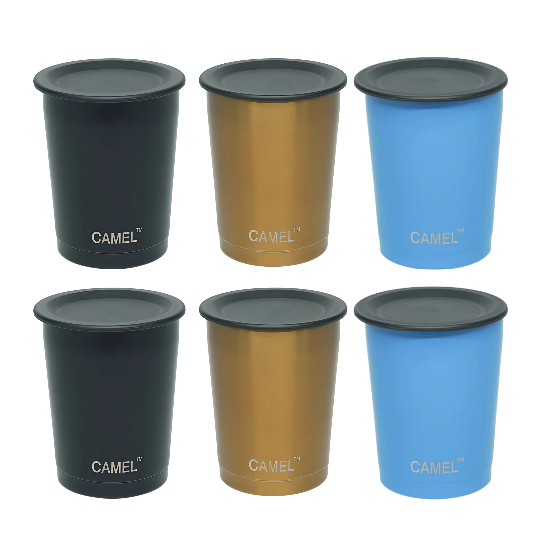 Camel Magic Double Wall Vacuum Glass with Lid - 200 ML (Set of 6)
