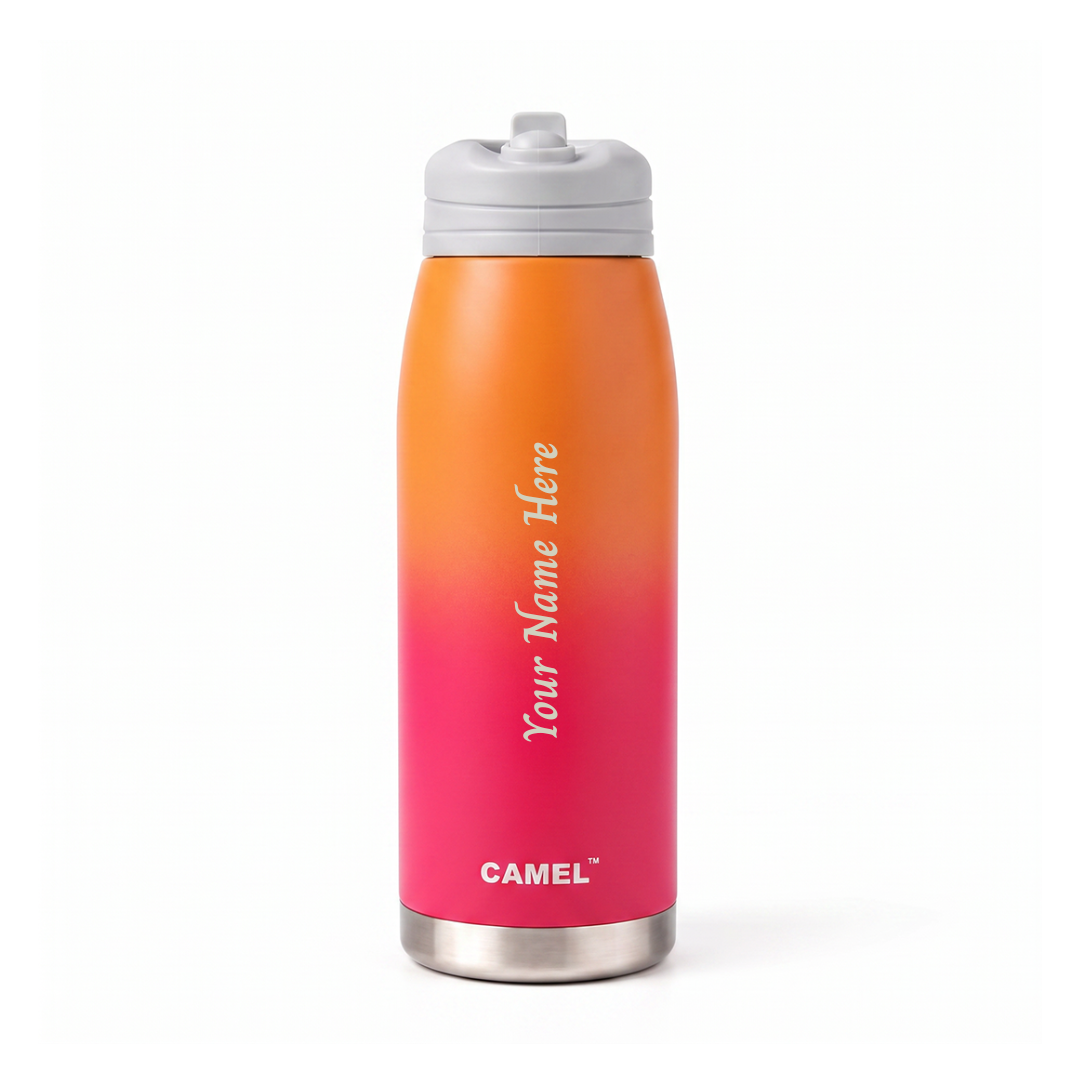 Personalised SPARK Vacuum Bottle - Orange & Dark Pink