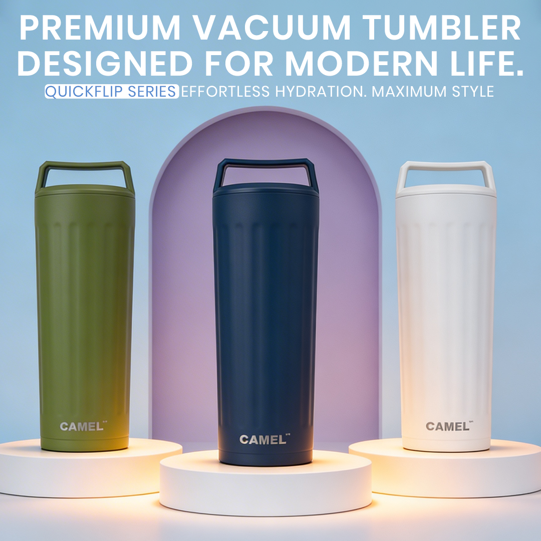Essentia Quickflip Double Wall Vacuum Tumbler with Stylish Handle - Olive Green