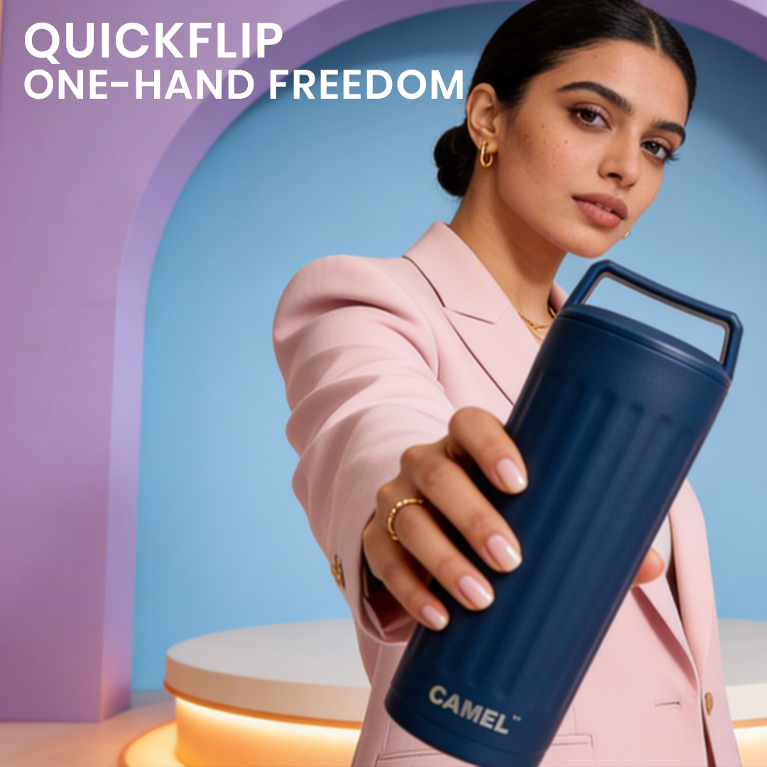 Essentia Quickflip Double Wall Vacuum Tumbler with Stylish Handle - Olive Green