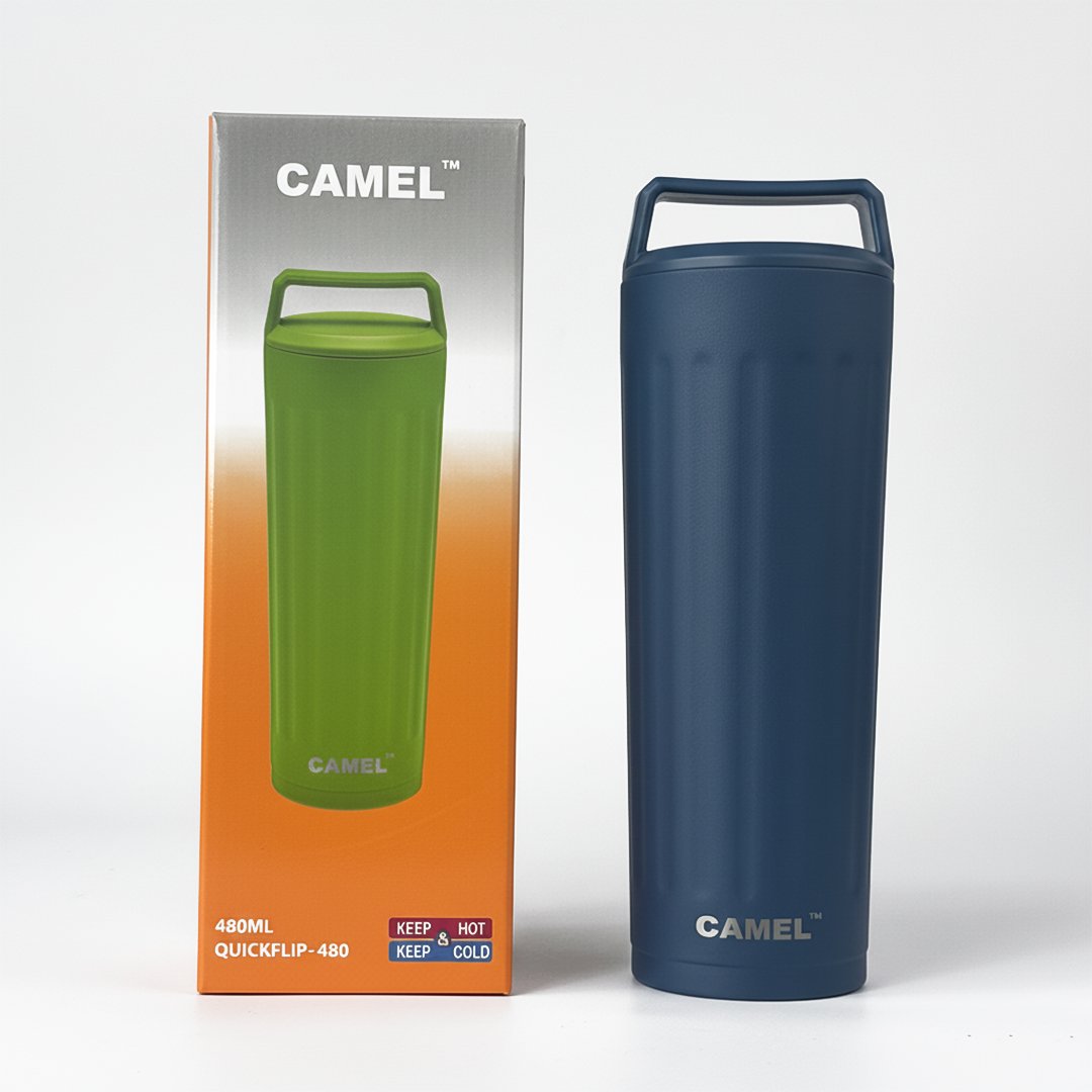 Essentia Quickflip Double Wall Vacuum Tumbler with Stylish Handle - Midnight Blue