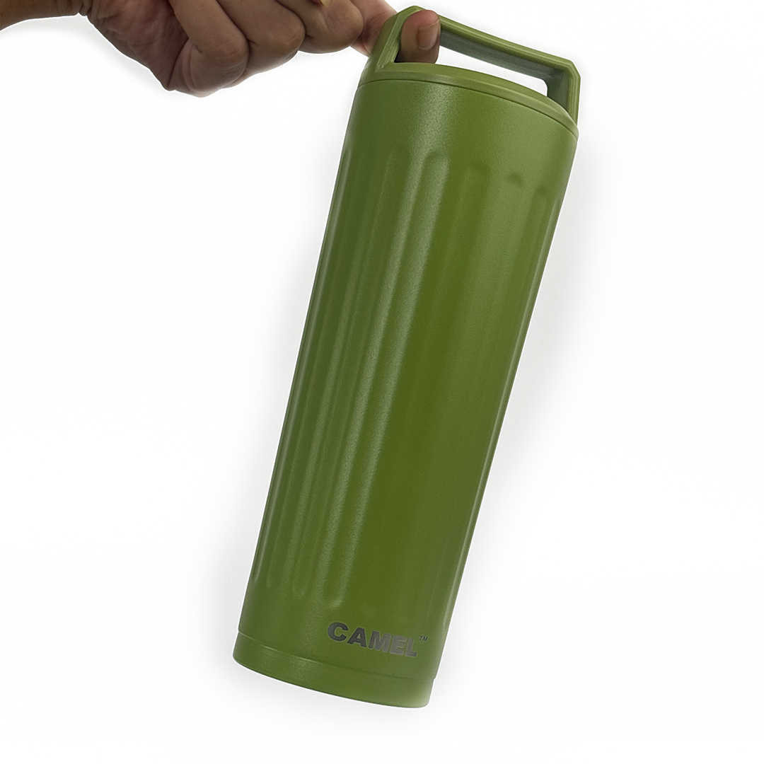 Essentia Quickflip Double Wall Vacuum Tumbler with Stylish Handle - Olive Green