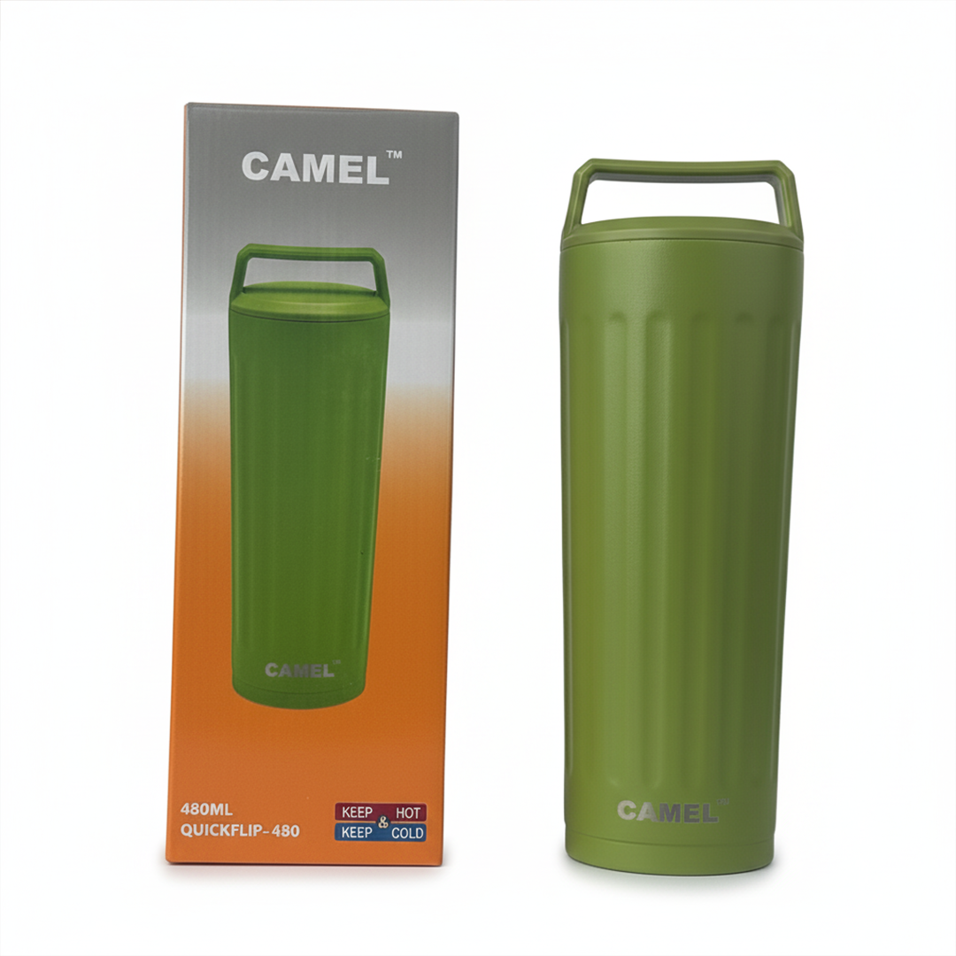 Essentia Quickflip Double Wall Vacuum Tumbler with Stylish Handle - Olive Green