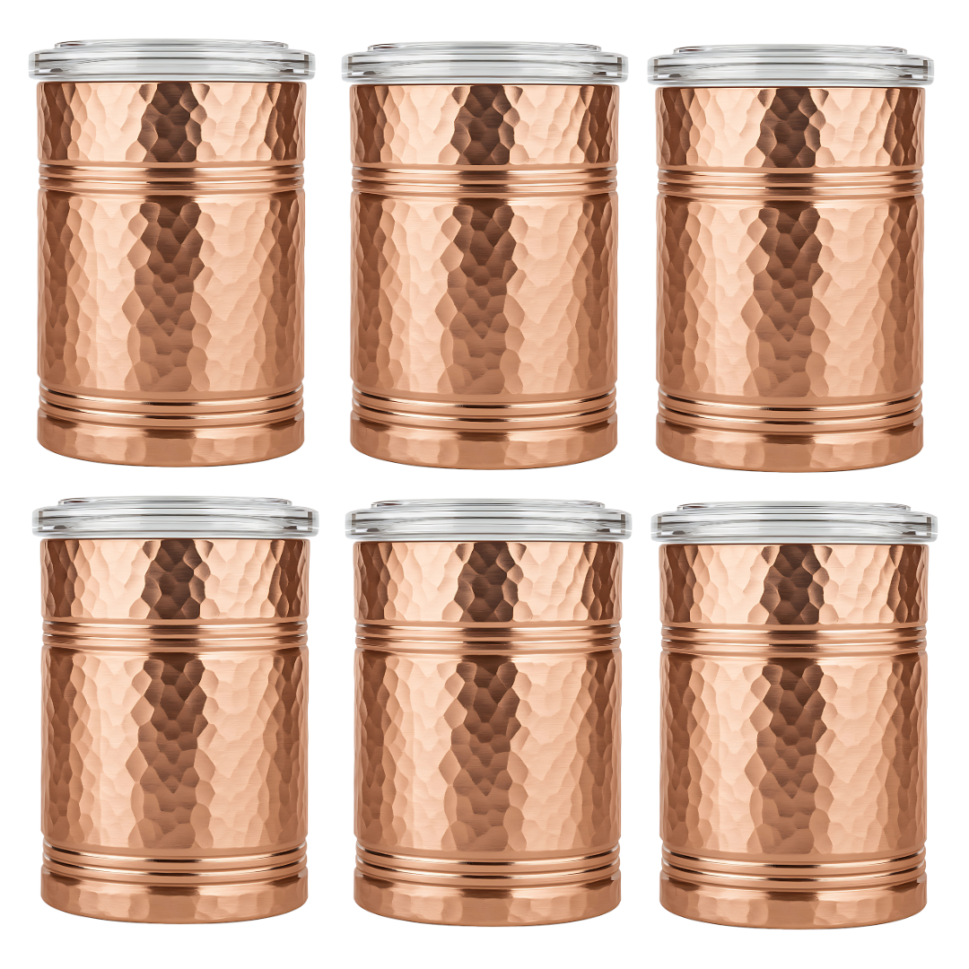 Eva X Camel Classic Multipurpose Vintage Hammered Jar with Airtight Lid - Set of 2/4/6