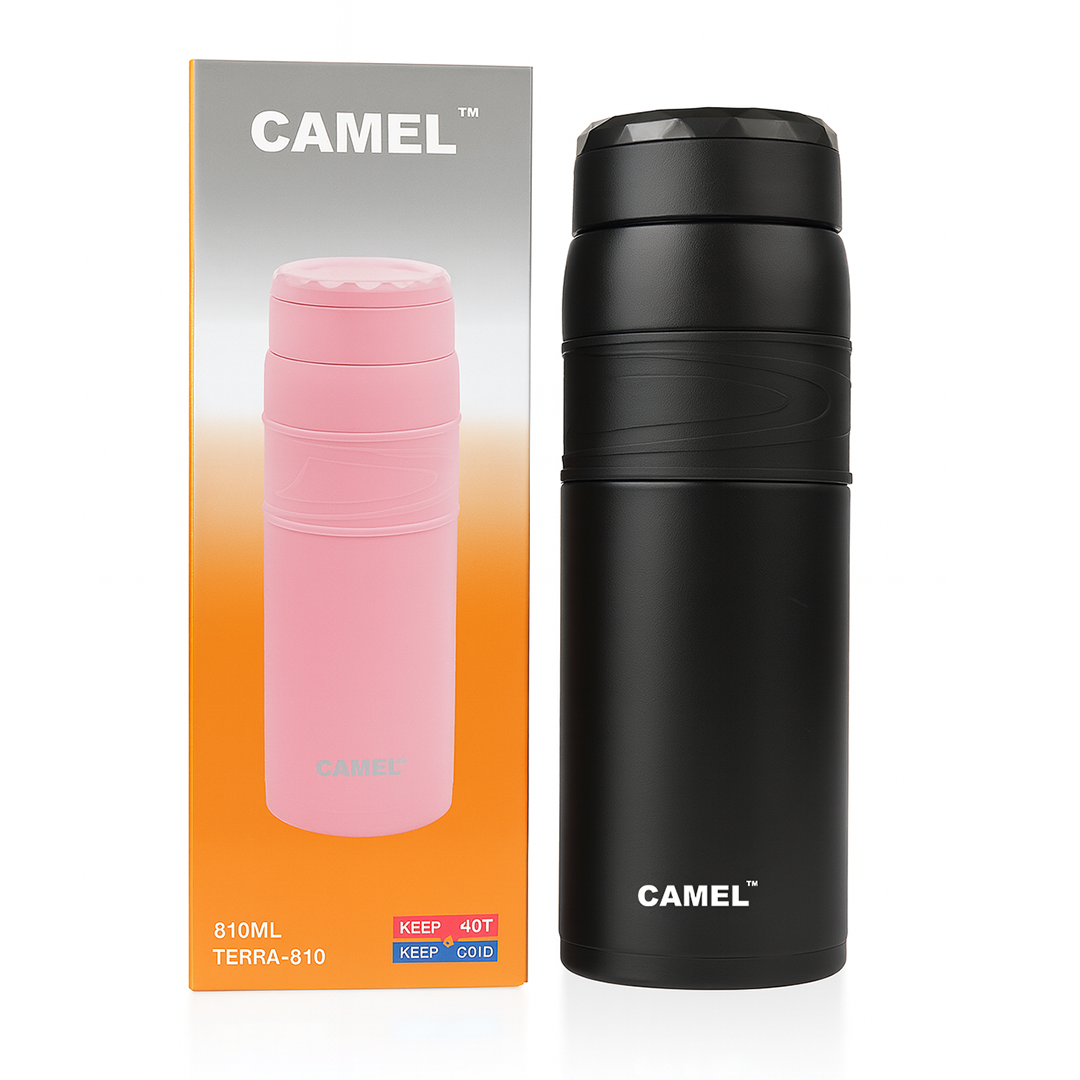 Terra Stainless Steel Vaccum Insulated Water Bottle with Rubber Grip - Classic Black