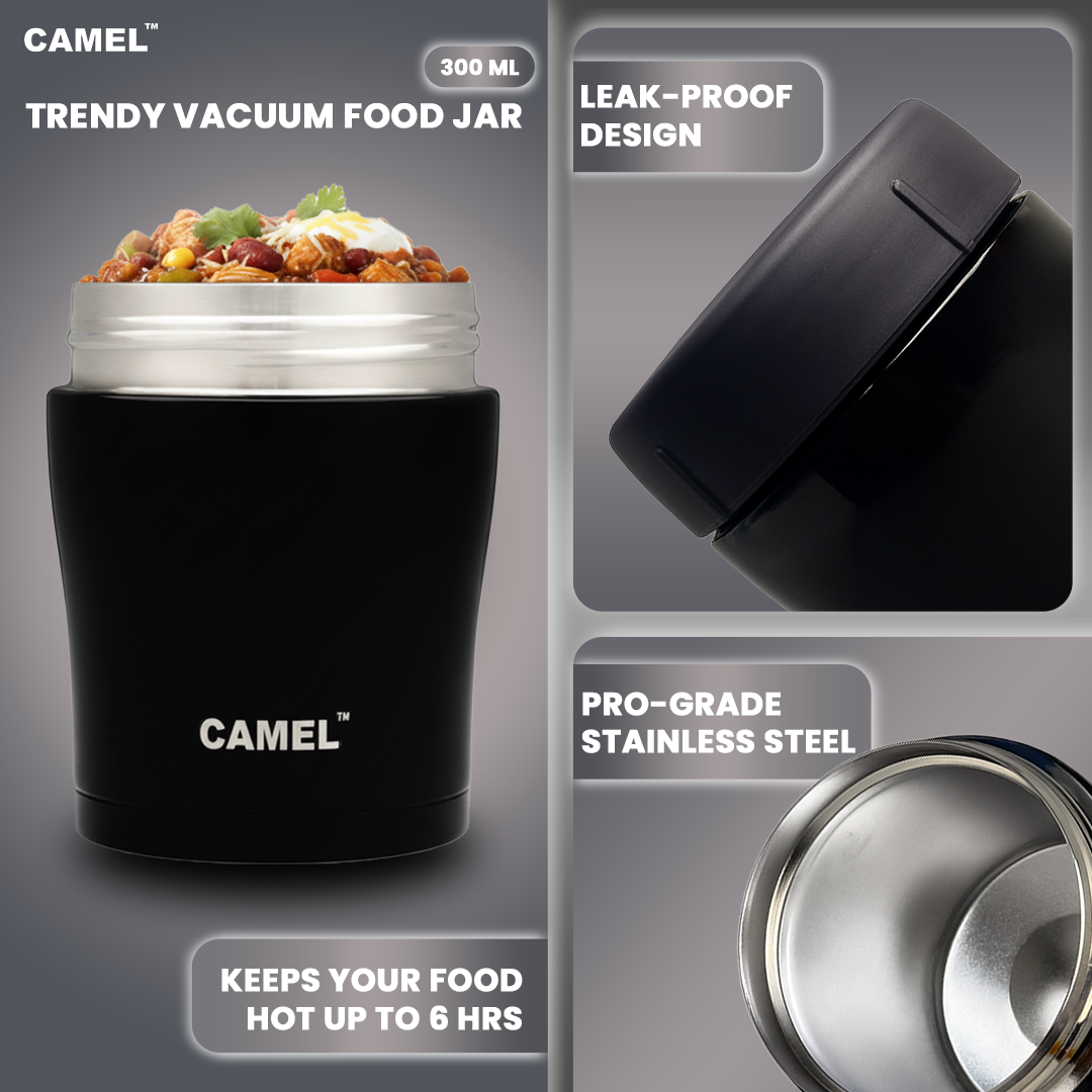 Trendy 300 ML Stainless Steel Vacuum Insulated Food Jar - Black