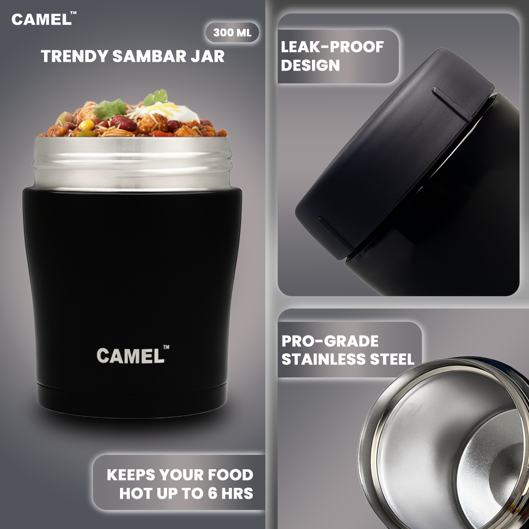 Trendy 300 ML Stainless Steel Vacuum Insulated Food Jar - Black