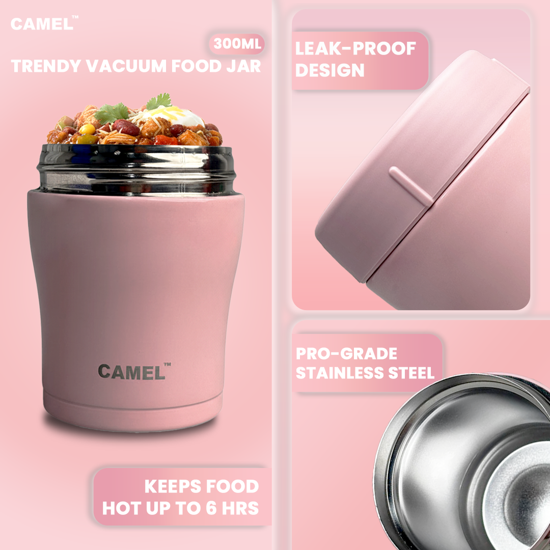 Trendy 300 ML Stainless Steel Vacuum Insulated Food Jar - Light Pink