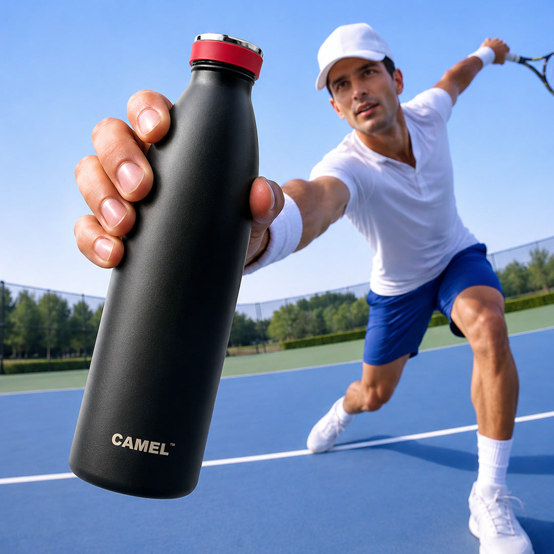 Saffron Double Wall Vacuum Flask Bottle - Hot Beverages Upto 6+ Hours (Black)