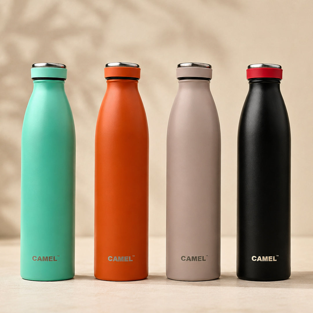 Saffron Double Wall Vacuum Flask Bottle - Hot Beverages Upto 6+ Hours - Set of 4
