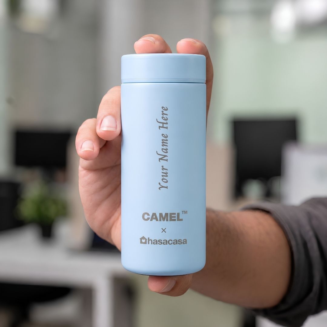 Personalised Ample Pocket Size Mini Vacuum Flask - Light Blue
