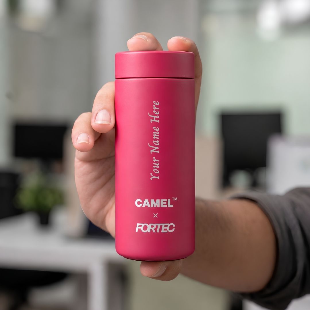 Personalised Ample Pocket Size Mini Vacuum Flask - Hot Pink