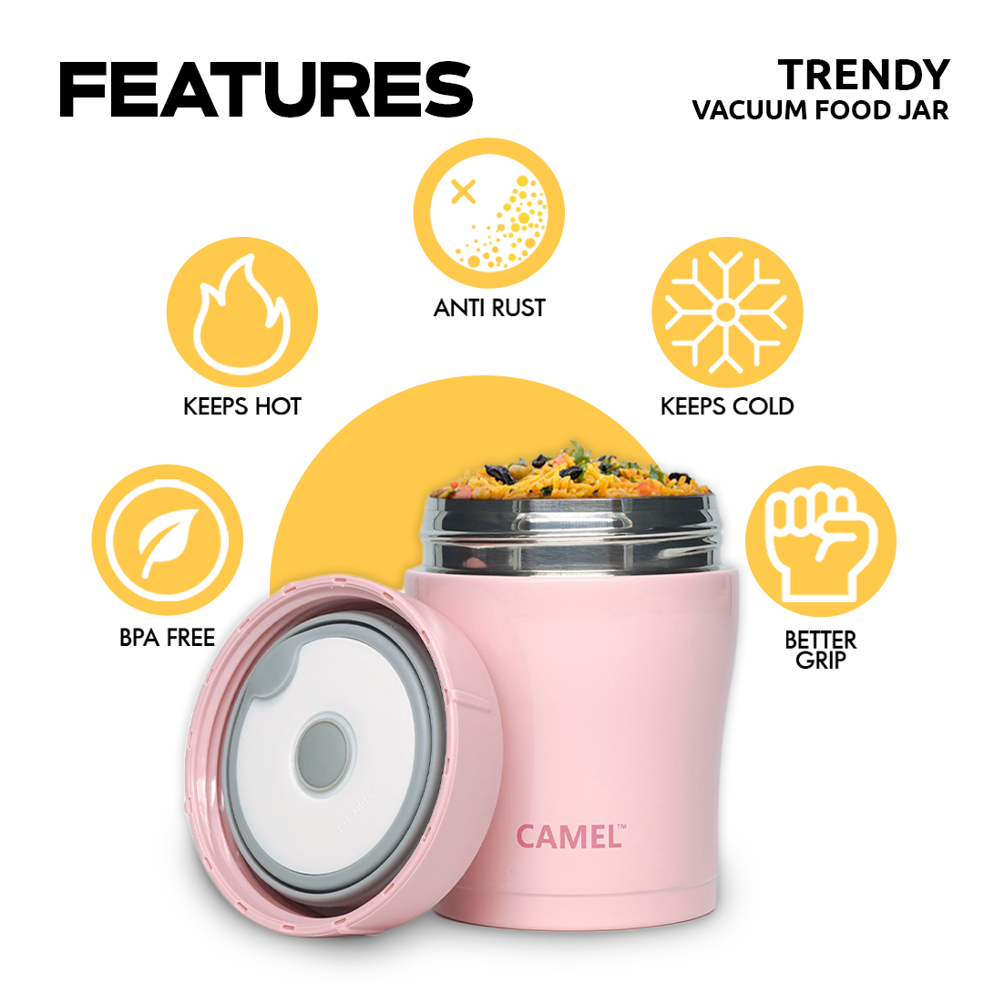 Trendy 300 ML Stainless Steel Vacuum Insulated Food Jar - Light Pink