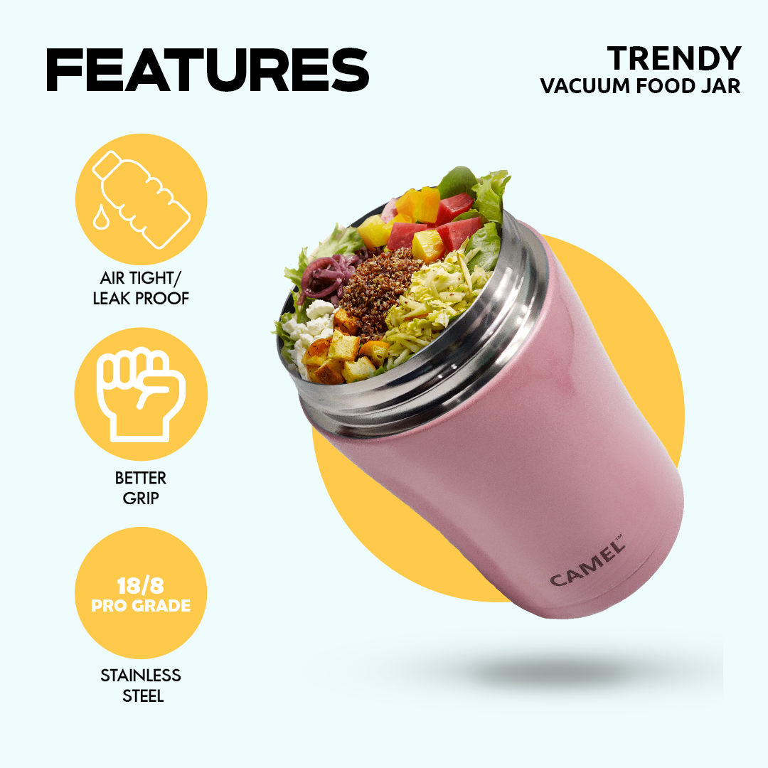 Trendy 300 ML Stainless Steel Vacuum Insulated Food Jar - Light Pink