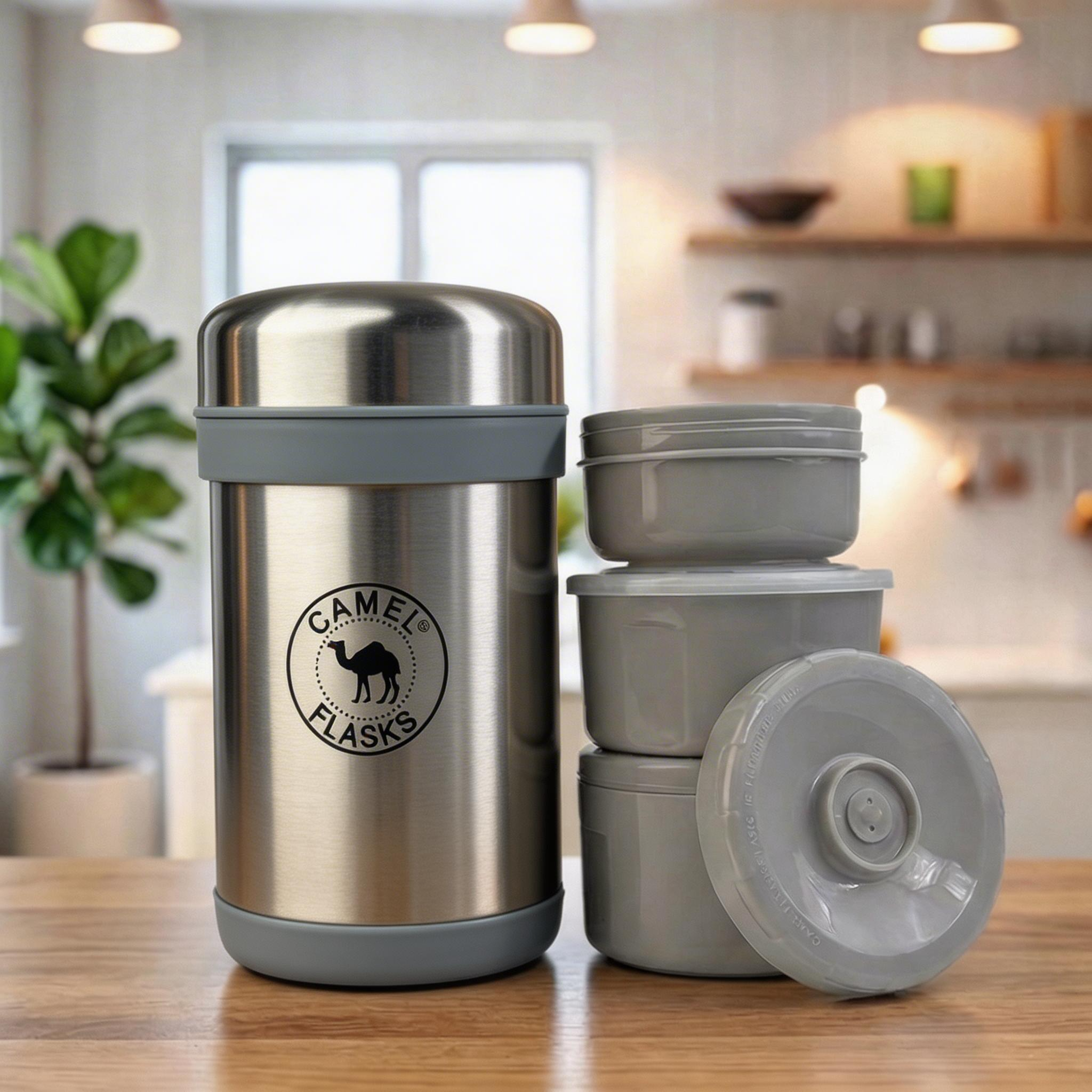 3 Compartment 750 ML Vacuum Insulated Steel Lunch Box with Bag – Camelflasks