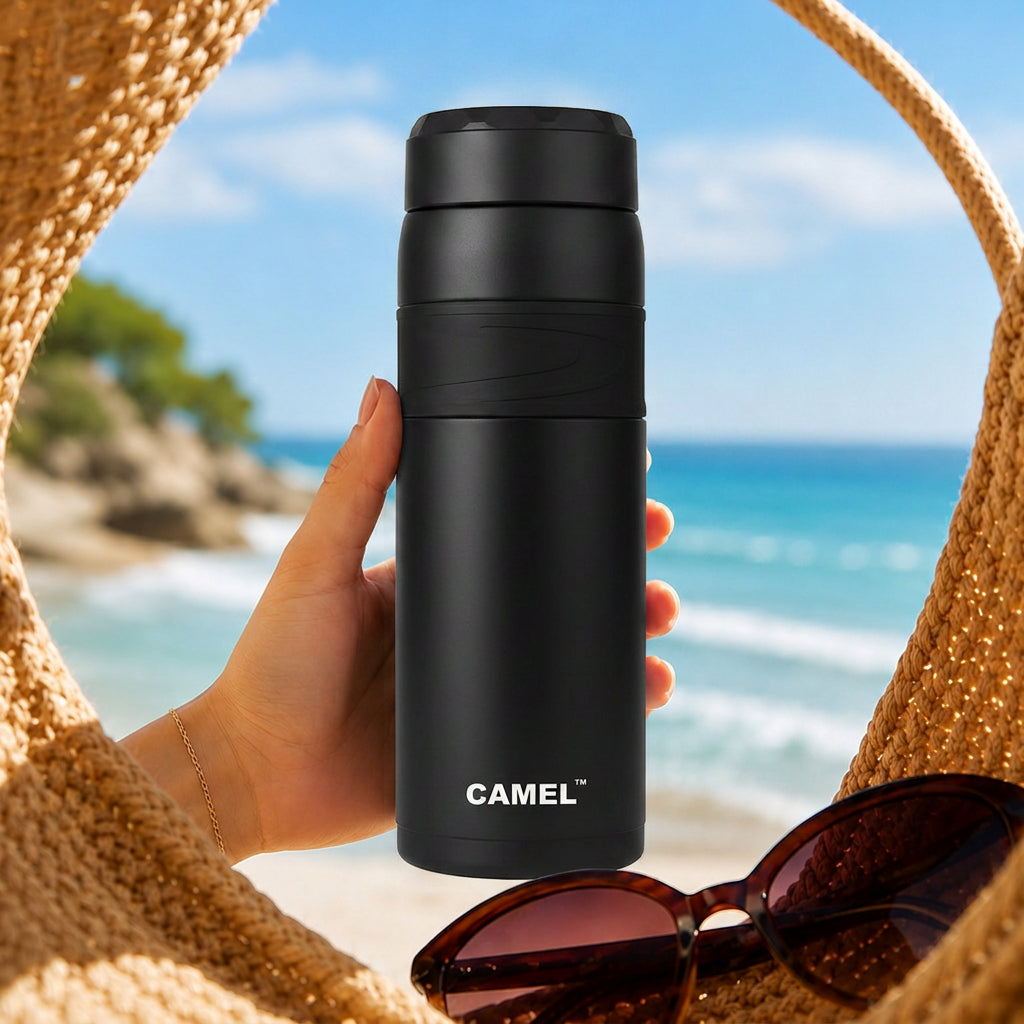 Terra Stainless Steel Vaccum Insulated Water Bottle with Rubber Grip - Classic Black