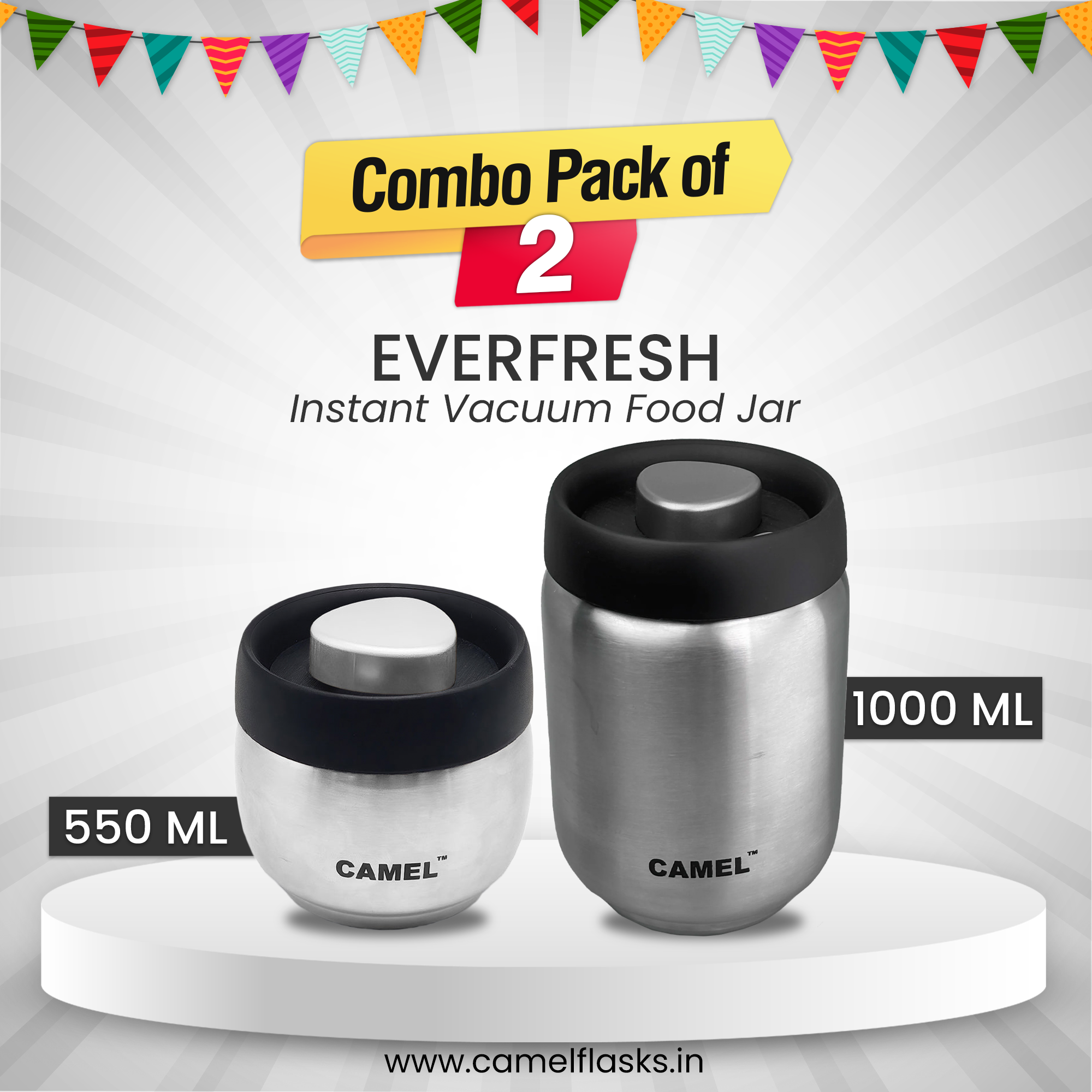 Everfresh Instant Vacuum Snacks Jar 550ml + 1000ml (Set of 2)